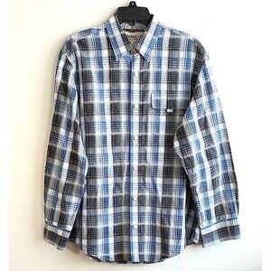 Timberland Mens Shirt Long Sleeve Button Up Blue Black White Plaid Loose Fit